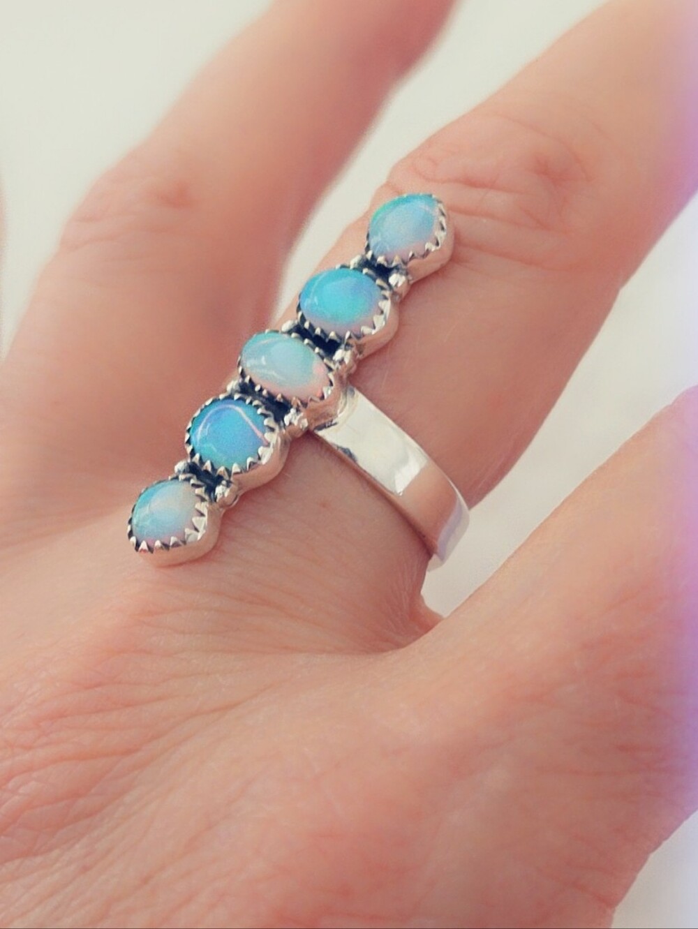 Aurora Opal 925 Sterling Silver Gemstone Ring - Picture 2 of 4